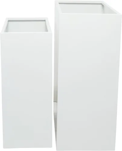 Vista 3 de Deco 79 Maceta de metal para interiores y exteriores, maceta rectangular grande, juego de 2 macetas de 28 pulgadas, 24 pulgadas de alto, color blanco
