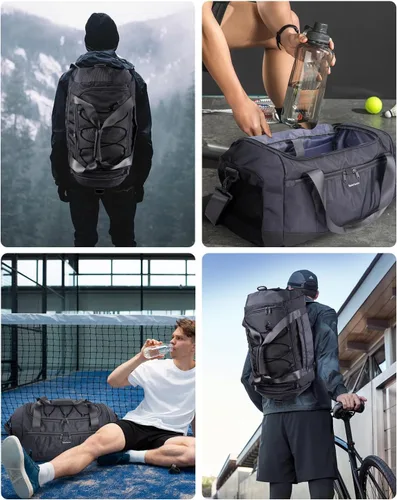Vista 9 de Sportsnew Bolsa de gimnasio para mujeres y hombres con compartimento para zapatos y bolsillo húmedo, bolsa de deporte con soporte para esterilla