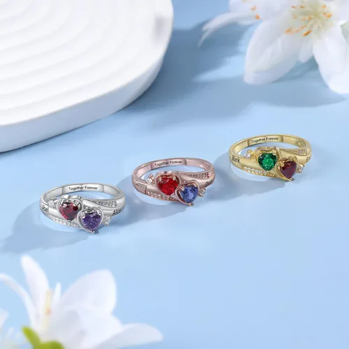 Vista 5 de Anillos de promesa de piedras natales de imitación personalizados para ella, nombres grabados, anillos de compromiso, regalos de dama de honor