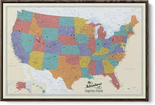Vista 15 de Lienzo - Mapa de viaje personalizado de Tan Oceans USA con marco negro Marrón (Rustic Brown)