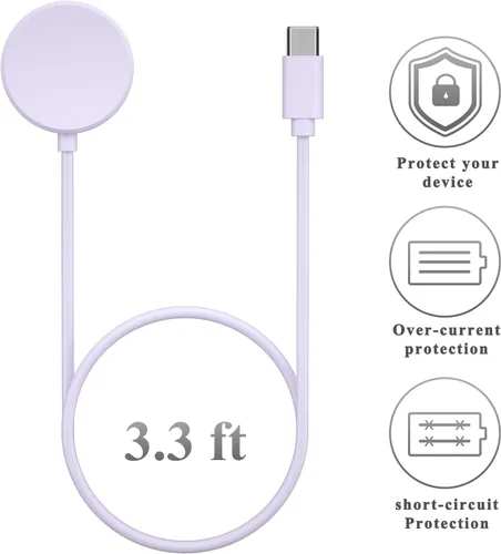 Vista 3 de Cable de carga USB C para reloj compatible con Samsung Galaxy Watch 6 Classic/6/5 Pro/5/4 Classic/4/3/Active 2/1, cable de carga magnética