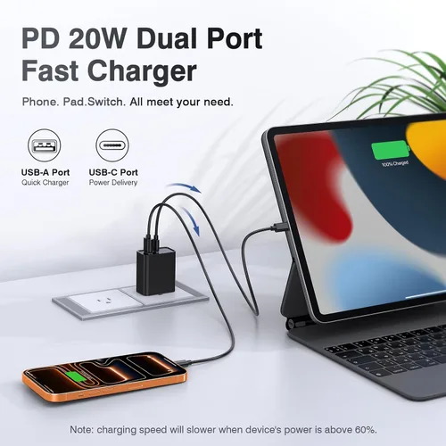 Vista 4 de Cargador de pared USB C de 20 W para iPhone 17/16/15/14/13/13 Mini/13 Pro Max/12/12 Pro/12 Pro Max Cube, paquete de 2 unidades de doble puerto