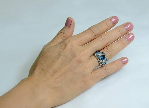 Vista 6 de RB Gems - Anillo de plata de ley 925 (5 quilates, acabado rodiado, estilo 3 piedras)