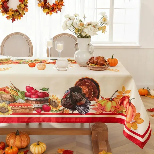 Vista 11 de SASTYBALE Mantel rectangular de Acción de Gracias, mantel de otoño con pavo y calabaza, lavable, resistente a las manchas, de poliéster