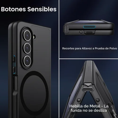 Vista 7 de MAKAVO Funda magnética para Samsung Galaxy Z Fold 5 [compatible con MagSafe], delgada, translúcida mate, parte trasera dura y parachoques negro