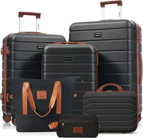 Vista 12 de Merax 3 piezas expandible ABS Hardshell equipaje Sets Spinner Wheel Maleta TSA Lock Suit Case, Apertura frontal negra, Juego de 2 piezas, Maleta