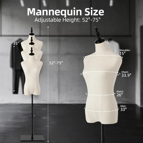 Vista 2 de Maniquí femenino, pantalones colgantes y faldas Maniquí de vestido con soporte, altura ajustable Torso para ropa, exhibición de joyas, costura, negro