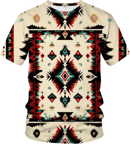 Vista 7 de Camiseta de manga corta con cuello redondo y diseño azteca divertido