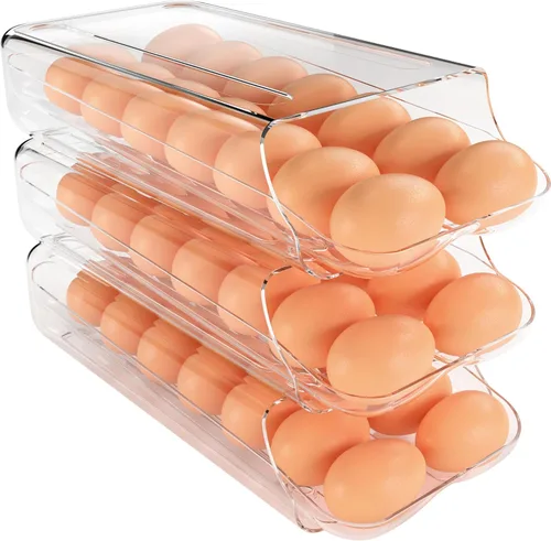 Vista 12 de theaoo Soporte para huevos para refrigerador, contenedor de huevos enrollable automático para refrigerador, dispensador de huevos de plástico