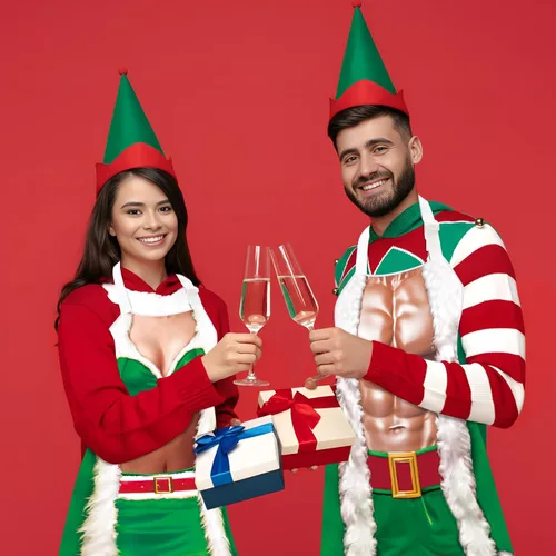 Vista 4 de 4 Piezas de Delantales de Navidad con Sombreros para Mujeres y Hombres, Delantales de Cocina Ajustables Divertidos para Cocinar para BBQ y Fiesta