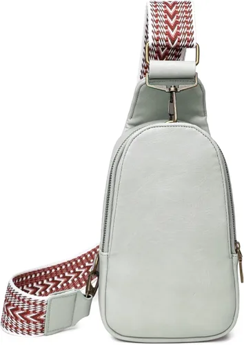 Vista 2 de BRZSACR Bolso bandolera para mujer, bolso cruzado de piel sintética, bolsa de pecho para mujer, ciclismo, senderismo, 1 unidad, Gris