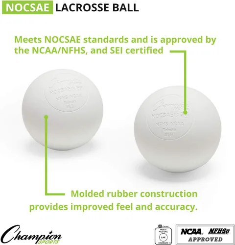 Vista 4 de Champion Sports Lacrosse Balls - Tamaño y peso oficiales, aprobado por la NCAA y NFHS, certificado SEI - Profesional y juvenil juego y práctica