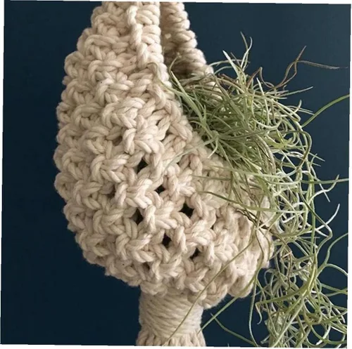 Vista 4 de 2 soportes para plantas de aire de macramé, cordón de algodón, colgador de plantas de aire, mini macetas colgantes para decoración de dormitorio