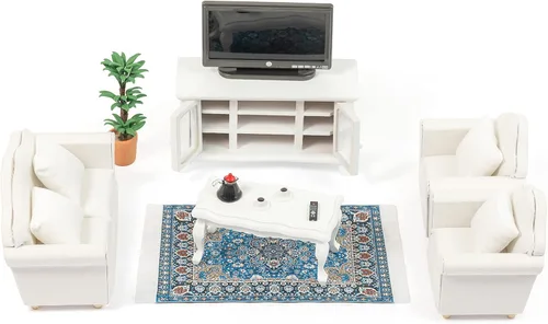 Vista 7 de Muebles de casa de muñecas en miniatura a escala 1 y 12 – Juego de muebles de casa de muñecas de madera para sala de muñecas – Muebles de casa