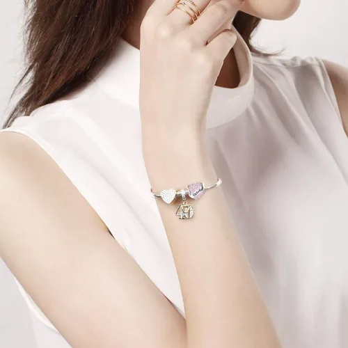 Vista 3 de Abalorio Dalaran de plata de ley 925 con forma de corazón, para brazalete, feliz cumpleaños, para mujer