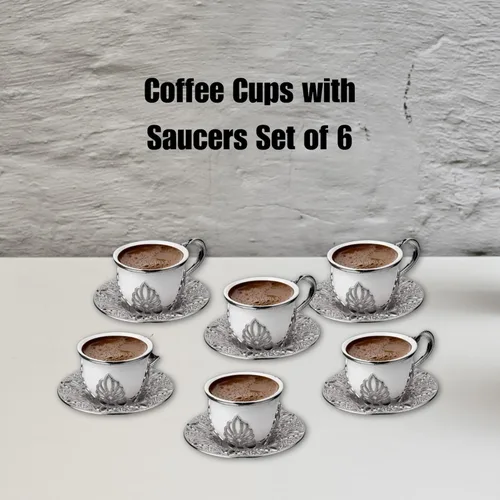 Vista 4 de Juego de 6 tazas de café Lujosas tazas de porcelana hechas a mano de 18 piezas con platillos de metal y portavasos extraíbles Juego de tazas
