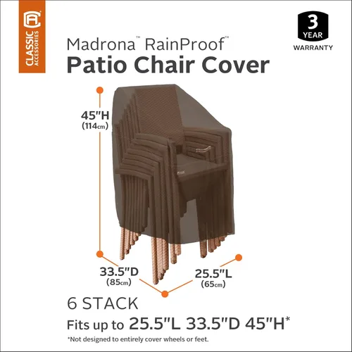 Vista 2 de Classic Accessories Madrona - Funda impermeable para silla de patio apilable de 25.5 pulgadas