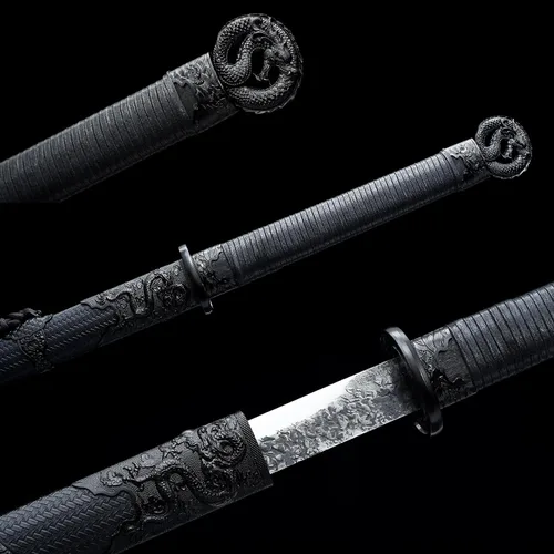 Vista 3 de 42.5" Forjado a mano T10 Acero de alto carbono Negro Dragon Tang Sword Dao