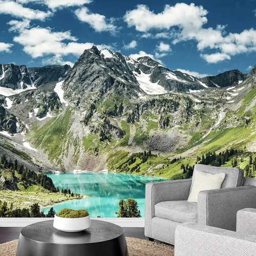Vista 18 de wall26 Adhesivo mural removible para pared, vista aérea, bosque verde, montaña, lago, naturaleza, desierto, fotografía, realismo, paisaje rústico