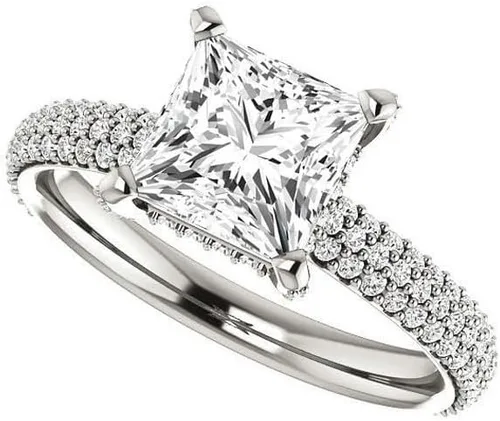 Vista 3 de IGI - Anillo de compromiso de talla princesa blanca de 2.55 quilates con certificación IGI en oro rosa amarillo blanco de 14 quilates para mujer