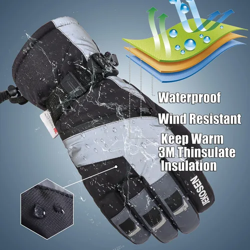 Vista 4 de JEKOSEN - Guantes de esquí para hombre y mujer, impermeables, para pantalla táctil, para snowboard, nieve, clima frío, guantes de invierno