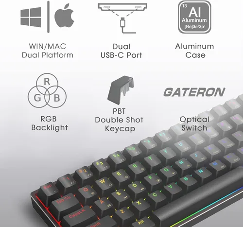 Vista 2 de AEON - Teclado para juegos AC61M RGB para juegos funda de aluminio de 61 teclas dos puertos USB-C tecla PBT intercambiable en caliente programable