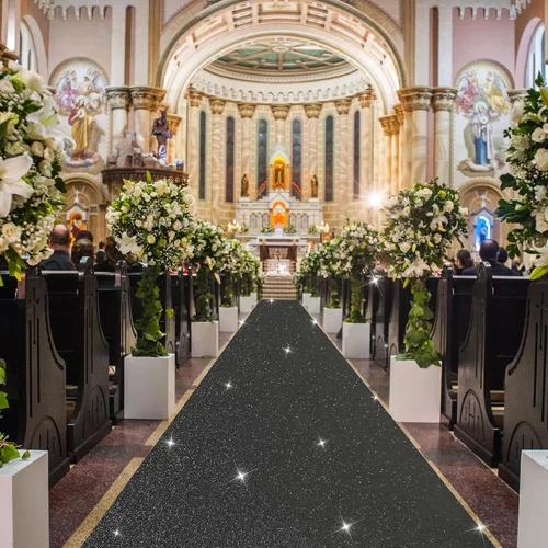 Vista 7 de EZLucky Alfombra negra con purpurina para fiesta, 2.46 x 15 pies, tela no tejida con purpurina de 200 GSM, alfombra negra Hollywood para eventos