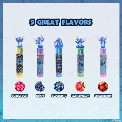Vista 2 de Disney Stitch 5 piezas a base de plantas, set de bálsamo labial hidratante para maquillaje para niñas, niños y bebés, perfecto para fiestas, fiestas
