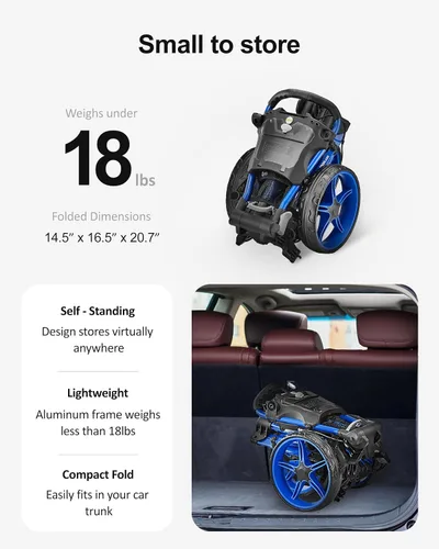 Vista 3 de Caddytek CaddyLite Compact - Carrito de golf plegable de aluminio ligero de 3 ruedas con sistema de plegado cuádruple, ruedas EVA, mango ajustable