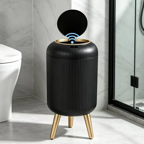Vista 9 de URALFA - Cubo de basura con sensor de movimiento y tapa, 3 galones / 11 L, cubo de basura automático para baño, cubo de basura sin contacto, cubo