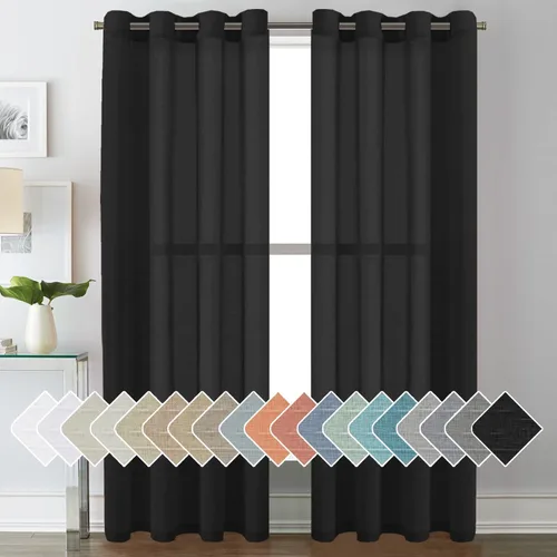 Vista 106 de H.VERSAILTEX Cortinas de lino de mezcla natural para sala de estar/cortinas de lino semitransparentes reductoras de luz de 54 pulgadas de largo