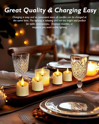Vista 6 de Homemory - Velas recargables sin llama, Velas votivas LED con temporizador de 2/4/6/8H, 6 piezas, velas de té operadas por batería con temporizador