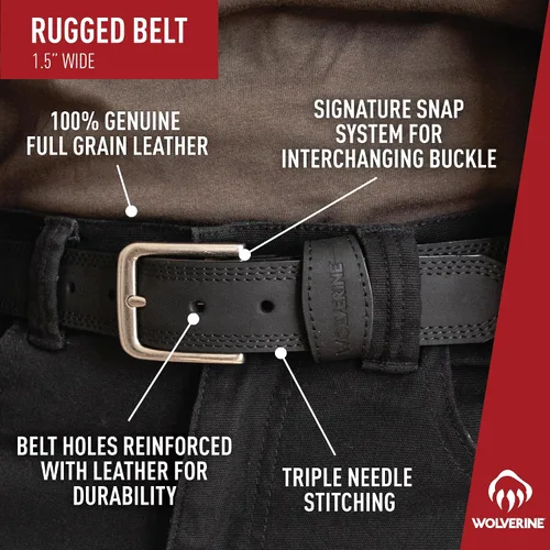 Vista 4 de Wolverine Men's Full Grain Leather Work Belt Workwear Heavy Duty Utility Rugged Durable Metal Buckle