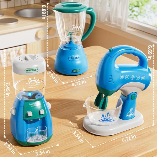 Vista 2 de PEADUCK Juego de electrodomésticos de cocina 3 en 1 para niños, juguetes de simulación con licuadora, mezcladores, dispensador de agua, sonidos