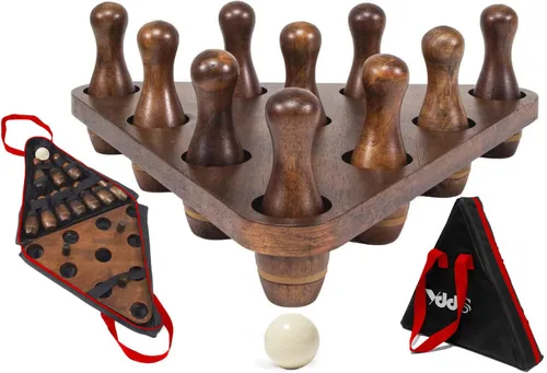 Vista 7 de Juego de alfileres de bolos de tejo con 10 pines de bolos de madera dura de alta calidad, bola de boliche triangular Durabel de resina y bolsa