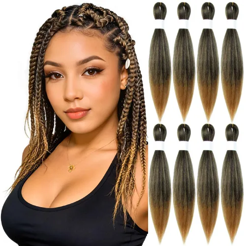 Vista 70 de Cabello trenzado burdeos, 10 pulgadas, 4 paquetes Cabello preestirado, trenzas de ganchillo cortas y rectas, textura Yaki, fibra sintética