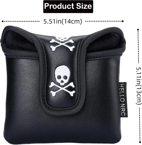 Vista 2 de Golf Club Skull Square Mallet Putter Cover Magnetic Closure Skeleton PU Leather Headcover