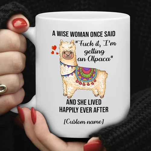Vista 4 de WHIDOBE Regalos divertidos personalizados de alpaca para mujeres, taza de café de cerámica personalizada de 11 onzas y 15 onzas para amantes
