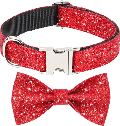 Vista 12 de Collar de perro Jumpress para niño azul con lazo, collar de pajarita con brillo para cachorros, perros pequeños y medianos, collar de perro lindo