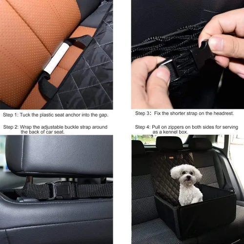 Vista 11 de Flow.Month Funda de asiento delantero para mascotas, asiento elevador para mascotas, funda de asiento de perro 2 en 1 de lujo para automóviles