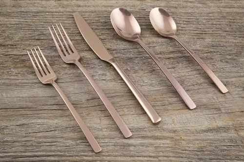 Vista 3 de Cambridge Silversmiths Beacon Juego de 20 piezas, servicio para 4, espejo de cobre/oro rosa