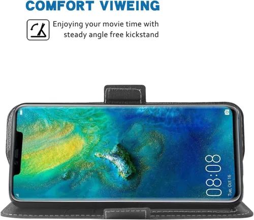 Vista 3 de Funda para teléfono Huawei Mate 20 Pro Folio Flip Wallet Case, piel sintética, ranuras para tarjetas de crédito resistente, protección de cuerpo