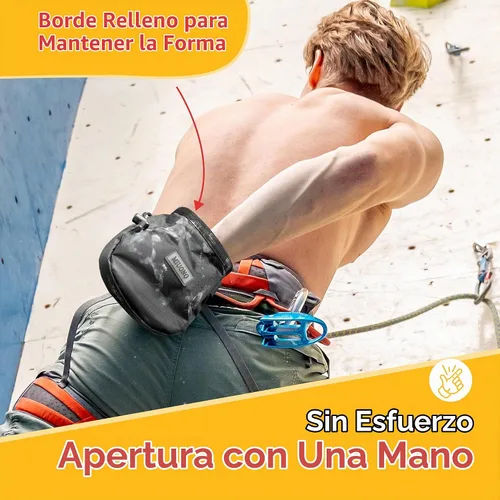 Vista 2 de Chalk Bag for Rock Climbing, Climbing Chalk Bag Brush Loop and Zippered Pocket for Bouldering, Gym, Cross Fit, Weight Lifting, Disc Golf