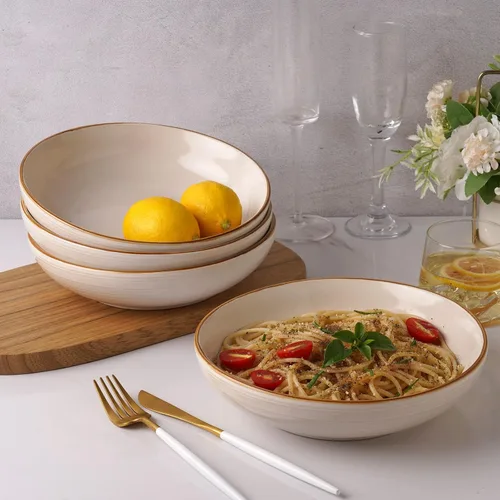 Vista 4 de famiware Tempus - Juego de 4 cuencos para pasta de 8.6'', cuencos de 40 oz para cocina, cuencos hondos de gres para servir, aptos para lavavajillas