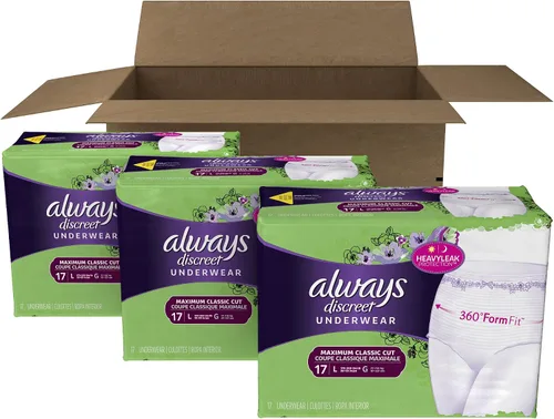 Vista 11 de Always Discreet Ropa interior para incontinencia adulta para mujeres y ropa interior posparto, pequeña/mediana, hasta 100% protección contra fugas