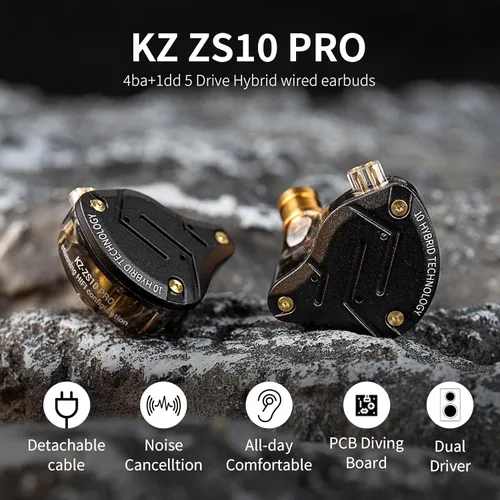 Vista 2 de KZ ZS10 Pro Monitor In Ear, Auriculares IEM, Auriculares para Juegos con Drivers 4BA y 1DD, Auriculares KZ HiFi IEM ZS10 Mejorados con Cable OFC