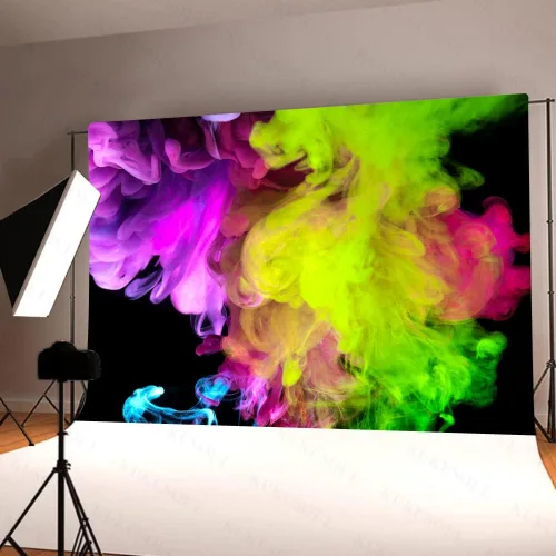 Vista 4 de Telón de fondo artístico de 7 x 5 pies para fotografía de humo colorido arco iris para adultos, fiesta, retrato, sesión de fotos, habitación