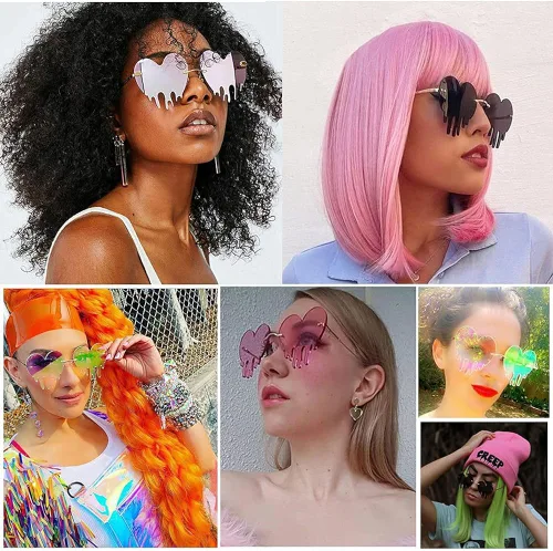 Vista 3 de LASPOR Gafas de sol de corazón derretidor para mujeres y hombres, sin llantas, gafas de fiesta de goteo, de metal dorado, sin marco, gafas de lágrima