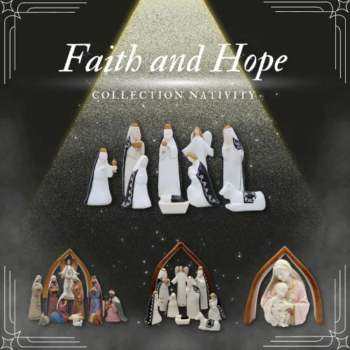 Vista 7 de Comfy Hour Rhode Island - Novedad Faith and Hope Baby Jesus Nativity, 9 piezas de Santa Familia con figuras de ángel, escena de Navidad