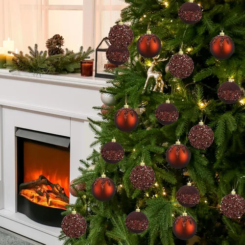 Vista 2 de Syhood 12 adornos de bolas de Navidad con purpurina y lentejuelas con diamantes de imitación, decoraciones de Navidad para colgar en árboles